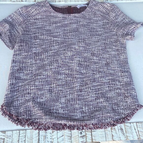 Emelia Burgundy Tweed Top Small Business Casual - Picture 1 of 8